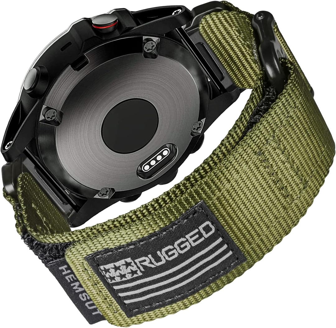 Compatible With Garmin Watch Band, Super Rugged Nylon Sports Strap With Woven Loop Design, For Fenix/Forerunner/Approach/MARQ/Quatix/D2 Series Tough Replacement Band For Men (22MM / Middle (7.2'' to 8.2''), Green)