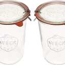 Weck Canning Jars 743 - Weck Mold Jars made of Transparent Glass - Eco-Friendly Canning Jar - Storage for Food with Air Tight Seal and Lid - 3/4 Liter Tall Jars Set - Set of 2 Jars