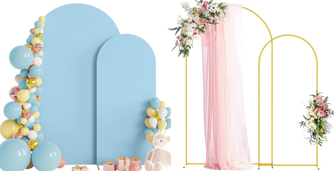 Wokceer Wedding Arch Backdrop Stand and Cover Set of 2 Metal Arch Stand with Arch Cover Dusty Blue 7.2FT, 6FT for Birthday Party Wedding Ceremony Bridal Baby Shower Event Decor