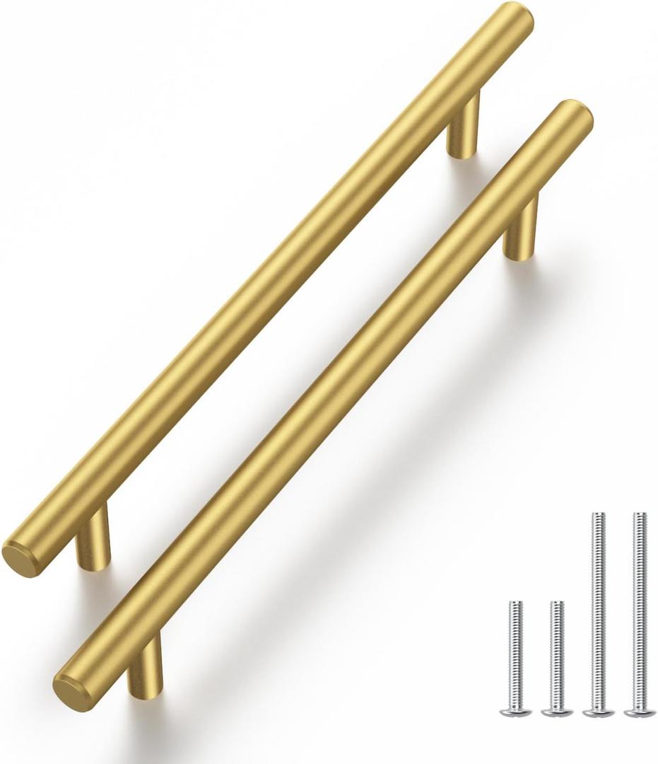 Haliwu 5 Pack Cabinet Handles Brass Gold Cabinet Pulls 5 Inch Hole Center Drawer Pulls Modern Bar Dresser Handles for Bathroom Kitchen Bedroom