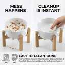 hjn Elevated Ceramic Dog Bowl 15Slanted Raised Dog Bowl with Bamboo Stand for Small Medium Dogs and Cats, Pet Feeder -3.6-Cup (850ml)-White