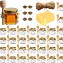 Adabocute Honey Pot, Mini Glass Honey Jars with Wood Dipper, Gold Lid, Bee Charms, Gold Organza Bags, Thank-you Tags, Ideal for Baby Showers Wedding Favors Party Favors, 2oz 30 Pack