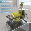 Sponge Holder for Kitchen Sink, Sink Caddy Organizer,Kitchen Essentials for Countertop-Self Drain Sponge Rack,Soap Dispenser Storage,Rustproof Stainless Steel,Black