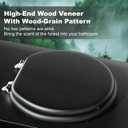 Round Wood Toilet Seat Support 400 lbs, Heavy Duty Toilet Seat with Wood Veneer for Home Bathroom, Wooden Black Toilet Lid with Chrome Hinges, Grip-Tight Bumpers, Easy Clean, Easy Install