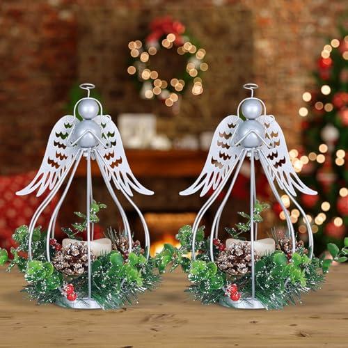 DECORKEY Christmas Lanterns Decorations Outdoor&Indoor, 2PCS Andrew Candle Holders with LED Candle, Pine Cone&red Berry Wreath, Decorative Lanterns for Porch Centerpiece Table Decor Gift