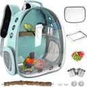Bird Carrier Backpack Travel Cage with Perch, Breathable Clear Parrot Cockatiel Cage with Toy Stainless Steel Food Bowl Tray for Conures Parakeet Budgie Canary Lovebirds, Small Animal Pet Carrier Bag (Green)