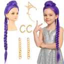 33 Inches Long Purple Braid Anime Costume Wig  High Temperature Heat Resistant Silk Fiber  Natural Looking Costume Wig for Halloween Party, Cosplay (Small Size)