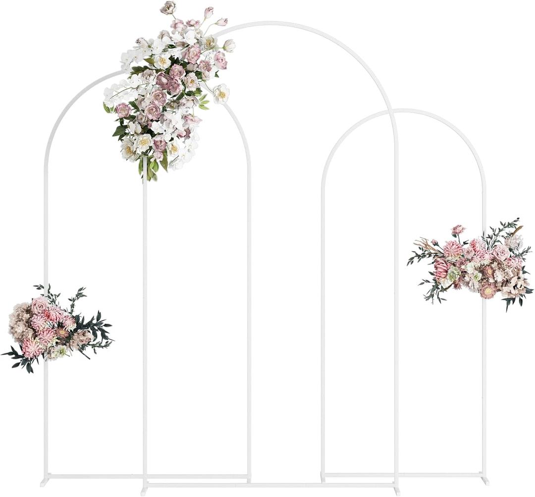 Wedding Arch, Metal Arch Backdrop Stand, Balloon Arch Stand Wedding Frame for Ceremony Decoration (White, 7.2FT, 6.6FT, 6FT Arch Backdrop)