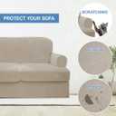 CUCRAF Cushion Sofa Cover 3 Piece Slipcovers, Soft Thick Velvet Couch Cover for Living Room, Washable High Stretch Furniture Protector with 2 Cushion Sofas Slipcover, (Large, Ivory)