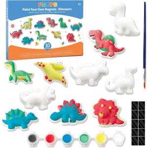 Funto Dinosaur Painting Kit for Kids, Paint Your Own Figurines with Magnet, 27 PCS Crafts Set, Ceramics to Paint, STEAM Projects Creative Activity DIY