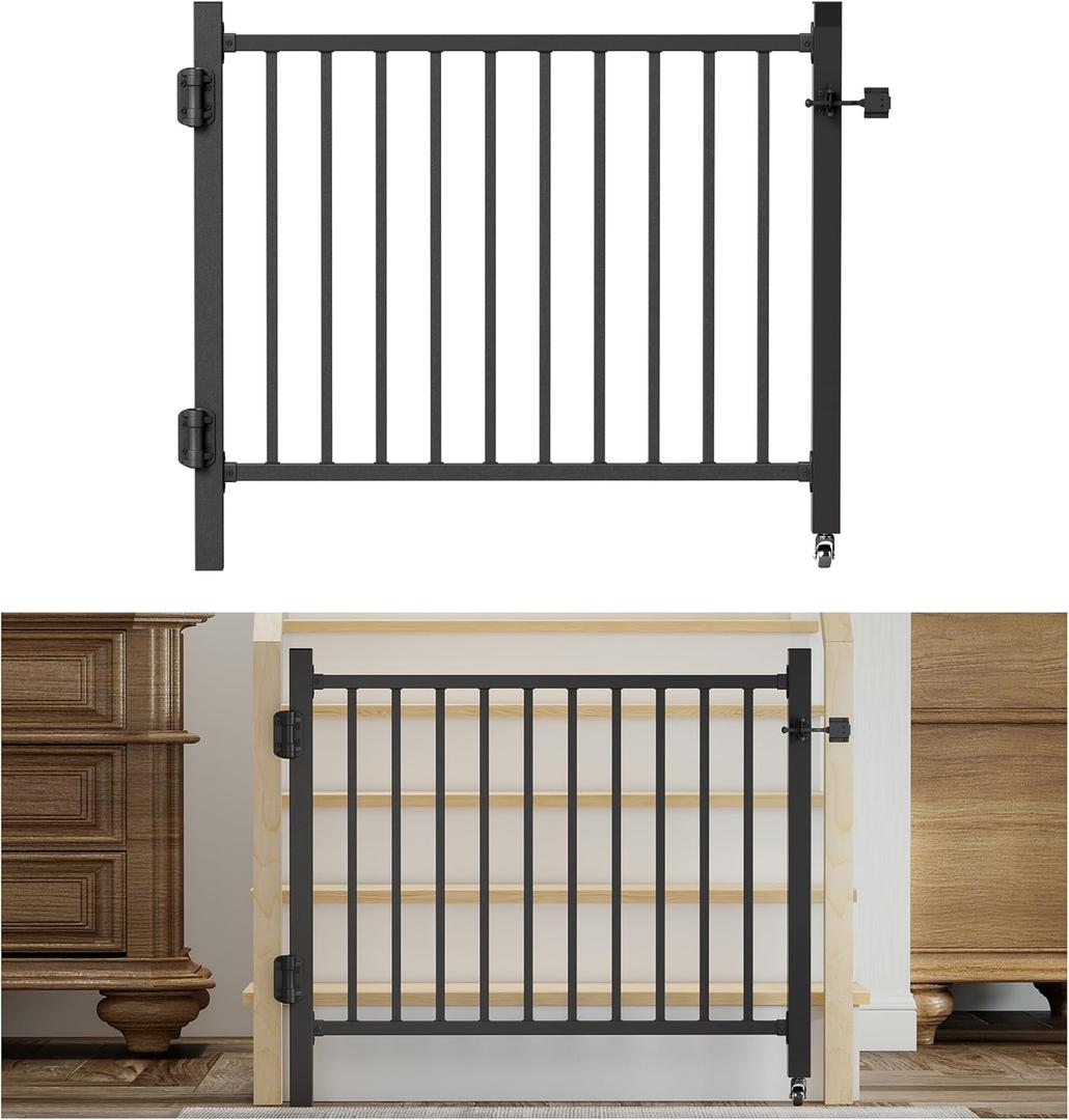 36"x 45" Adjustable Aluminum Deck Gate, Outdoor Gate with Wheel Auto Closing Hinges Rustproof Design for Deck Railing Patios, Porch, Garden
