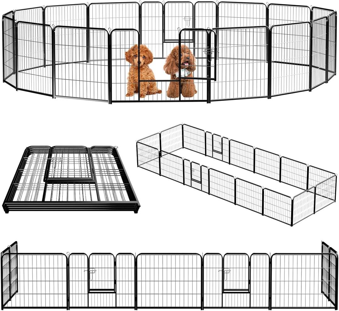 NEWBULIG Dog Playpen 16 Panels 24" Height Foldable Heavy Duty Metal Dog Exercise Playpen Puppy Fence for Indoor Outdoor Yard (Jet Black)