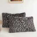 XeGe Cheetah Print Faux Fur Fluffy Pillowcases, Plush Shaggy Soft Long Pillow Covers, Fuzzy Decorative Leopard Print Pillow Cases, Furry Pillow Shams for Bed Zipper, Set of 2(Standard, Light Grey)