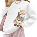 RoseSeek Girl's Cartoon Graphic Long Sleeve Crewneck Sweatshirts Drop Shoulder Cute Pullover Tops T Shirt