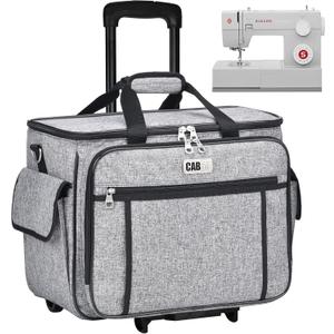 CAB55 Rolling Sewing Machine Case, Detachable Rolling Sewing Machine Carrying Case on Wheels, Trolley Tote Bag with Removable Bottom Wooden Board for Most Standard Sewing Machine and Accessories (Grey)