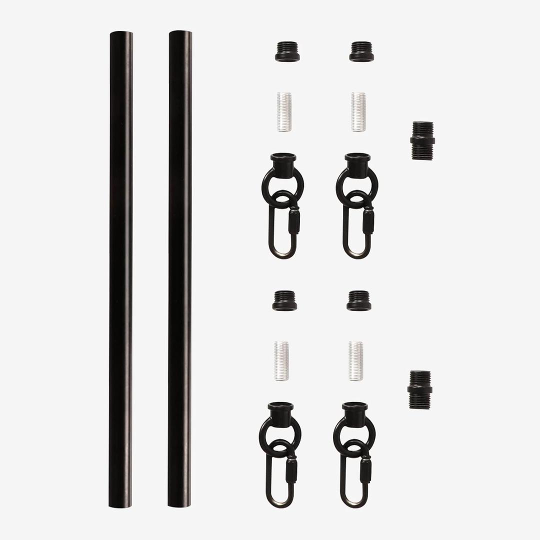 Giluta Threaded Extension Rod for Pendant Light Island Lighting Chandeliers, 2 Rods M10 Lighting Fixture Downrods and Stem 11.8 Inches Matte Black with Chain Link Connectors (L0009 30CM*2)