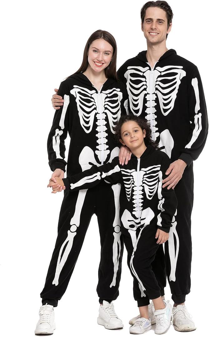 Spooktacular Creations Halloween Skeleton Pajama, Family Matching Skeleton Pajama for Halloween Cosplay Party (X-Large, Black)