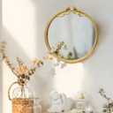 15.75" Gold Bow Decorative Round Mirror, Metal Frame Hanging Circle Mirror, Wall Mounted for Entryway, Bathroom, Vanity, Living Room