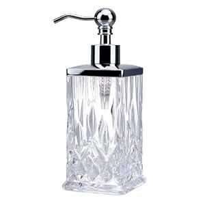 10Oz Clear Glass Soap Dispenser with Silver Pump, Lead-Free Thick-Cut Glass, Countertop Soap Dispensers for Bathroom & Kitchen, Square