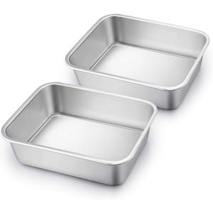 TeamFar Lasagna Pan Set of 2, Brownie Pan Deep Lasagna Pan Rectangle Cake Pan Stainless Steel for Baking Roasting, 10.78.33.2, Deep Dish & Heavy Duty, Dishwasher Safe & Stackable