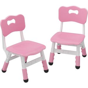 2-Pack Adjustable Kids Chairs, 3-Level Height Plastic Toddler Chair with Non-Slip Base & Stackable Design, for Home School Classroom Daycare Indoor Outdoor Use, Ages 2-8,Pink