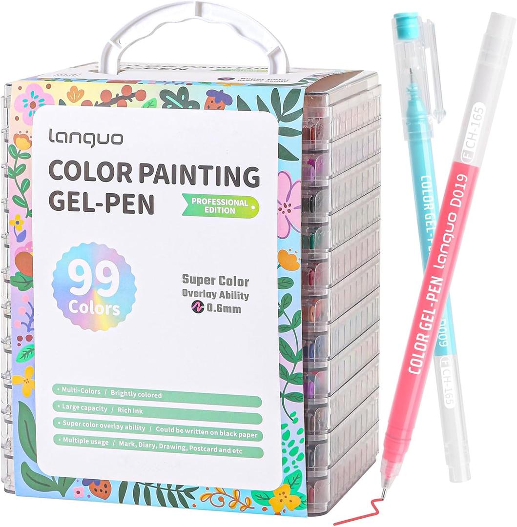 Gel Pens For Coloring, 99 Pack Colored Pens for Black Paper & White Paper, 0.6MM Fine Point Pens for Coloring, Writing, Drawing, Journaling, Note Taking, Office, Home (99PCS-Gift Box-11 stackable layers)