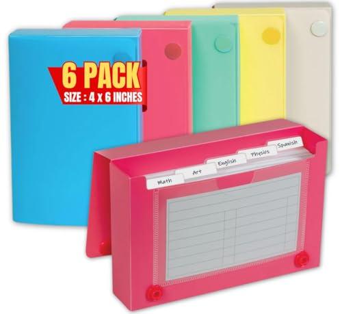 1InTheOffice Index Card Holder 4x6, Index Card Case 4x6, Assorted Colors (6 Pack)