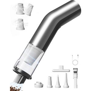 Car Vacuum Portable Cordless, 5-in-1 Portable Mini Handheld Vacuum Cordless with HEPA Filter, 2 Suction Modes, 12000pa Suction Power Blowing & Inflating 2 Modes for Car, Home, Pet, Keyboards (Silver)
