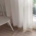 Boho Linen Curtains Off White - 96" Long, 2 Panels for Living Room, Bedroom - Embroidery Country Farmhouse Style - Light Filtering - Rod Pocket Drapes 52" W x 96" L