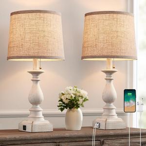 21.5'' Bedside Table Lamps for Bedroom Set of 2 Nightstand Lamps with USB A + C Charging Ports Modern Farmhouse Small Table Lamps for Living Room End Tables, White, Bulbs Not Included