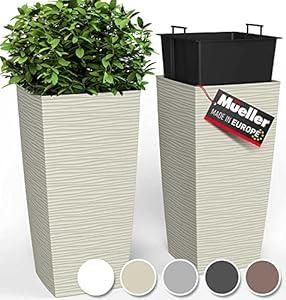 Mueller M-Resin Heavy Duty Tall Planters for Outdoor Plants, Indoor Grande Plant Pots, Boxes, Trees, Flower Pots, 2-Piece Set, 24, Modern Design, Built-in Drainage, Front Porch Decor