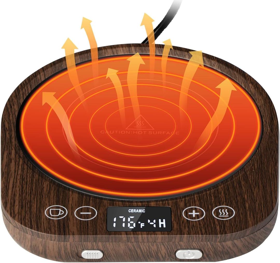 PUSEE Candle Mug Warmer Electric,Auto On/Off Gravity-Induction Coffee Mug Warmer with 9 Temp Settings,1-9 Timer Candle Melter Warmer Beverage Coffee Warmer Practical Portable Warmer for Home & Office (Wood Grain)