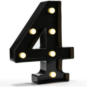 Pooqla Light Up Numbers, Lighted Marquee Number Sign for 4th Birthday Party Decor, Battery Powered LED Number Lights for Party Decor, Lights Sign for Wall Home Anniversary, Decoration 4 (Black)