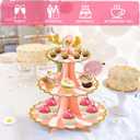 2 x Soleebee 3-Tier Cupcake Stand, Cardboard Cupcake Tower, Dessert Cup Cake Stand Tower for Birthday Wedding Party Decoration, Cupcake Tier Stand 2 Set (Pink Gold)