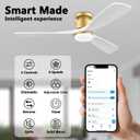 52 Inch Smart Low Profile Ceiling Fans,Solid Wood Outdoor Indoor Ceiling Fan with Lights Remote,WIFI Alexa App Control,Quiet DC Motor,Dimmable LED,Modern Flush Mount Fan for Bedroom Patio,Gold White