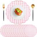 60 Pcs Pink and White Gingham Paper Placemat,13.5 Inch Scalloped Easter Checkered Place Mats Disposable Table Placemats Decorative Paper for Anniversay Baby Shower Wedding Banquet Tea Party