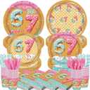 140PCS 6 7 Birthday Party Decorations Paper Plates Napkins Cups Forks Knifes Tableware Set 6 7 Birthday Themed Supplies Serve 20 Guests