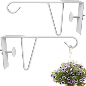 moonoom 2 Pack Adjustable Vinyl Fence Hooks,5 x 10 Inches Durable White Patio Hooks Coated Steel Fence Hangers for Hanging Flower Baskets, Wind Chimes, Planters, Lights (2pcs White)