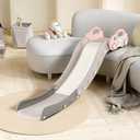 Indoor Kids Baby Couch Slide for Toddler 1-3, Sofa Slide Add-on Attachment for Bed Nugget Playgrounds, with Secure Base Guardrail, Gentle Slope Extended Buffer Zone, Fun Car Design, Pink