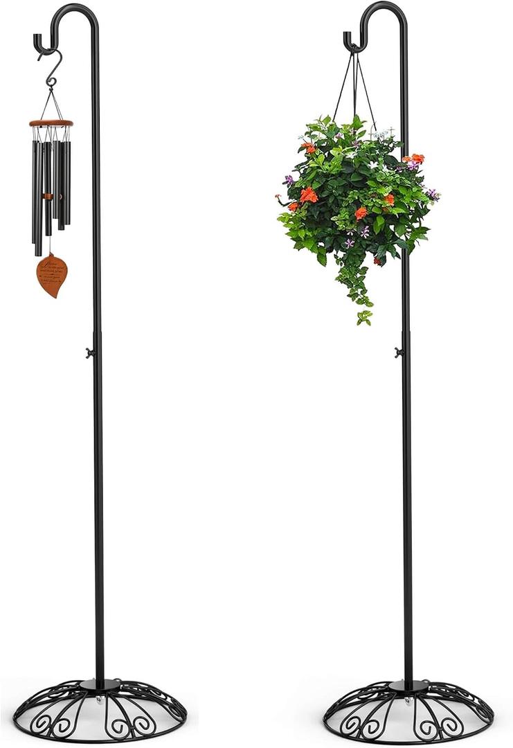 2 Pack 37" - 59" Adjustable Shepherds Hooks Stand, Hanging Wind Chimes, Hummingbird Feeders, Lanterns, Plants and Wreath, Suitable for Outdoor Indoor, Holds Up to 11 LBS
