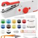 Mini Handheld Sewing Machine for Beginners, Portable Electric Stitcher, Complete Kit, Dual Power (White Red)