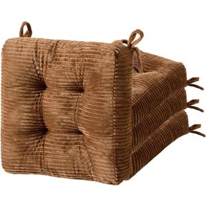 Chair Cushions with Ties and Non Slip Backing Tufted Indoor Seat Pad for Kitchen Dining Room, 2" or 4" Thick Dining Chair Pads (4, Coffee-4in)