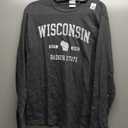 Retro WI Varsity Style Wisconsin Badger State Long Sleeve T-Shirt (Small, Black)