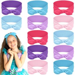 Giegxin 12 Pack Girls Headbands Rabbit Ear Bow Hairband Stretchy Wide Cloth Hair Accessories for Kid Toddler(Mermaid Color)