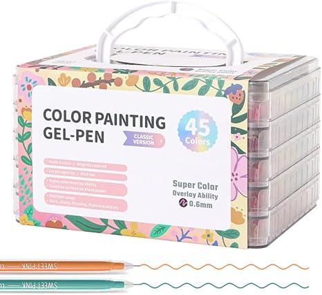 Gel Pens with Fine Point 0.6mm, 45 Colors Drawing Pencils for Adult Coloring Books Smooth Writing Pen Set for Journaling, Landscapes, Lettering