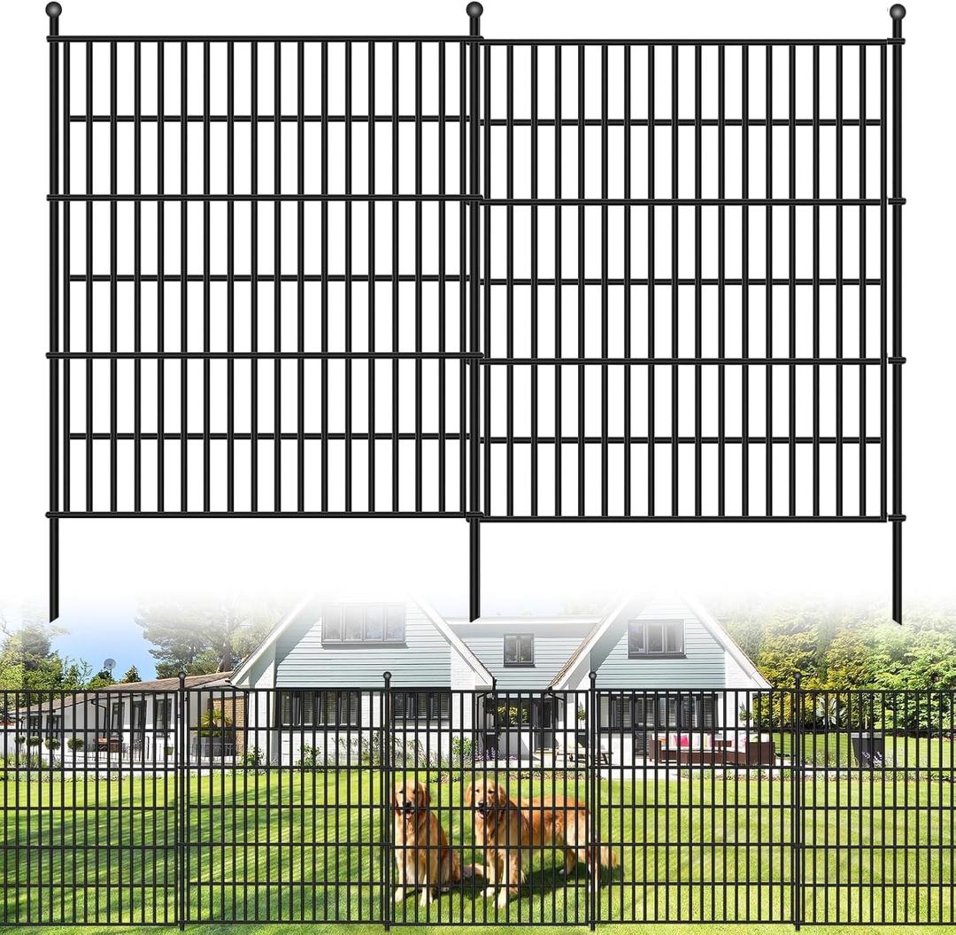 Toolterritary 5 Panels No Dig Garden Fence with Gate, 32 in(H) X12.1 ft(L) Metal Fence Panels, Thickened Rustproof Garden Fencing, Animal Barrier for Dogs, Rabbits, and Patio