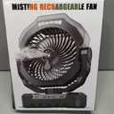 Portable Misting Fan, 36000mAh Rechargeable Battery Powered Camping Fan with 460ml Tank & 6.6ft Mist, 4 Speeds 2 Light Modes for Outdoor Patios Travel Jobsite Beach Summer Essentials - Black, Large