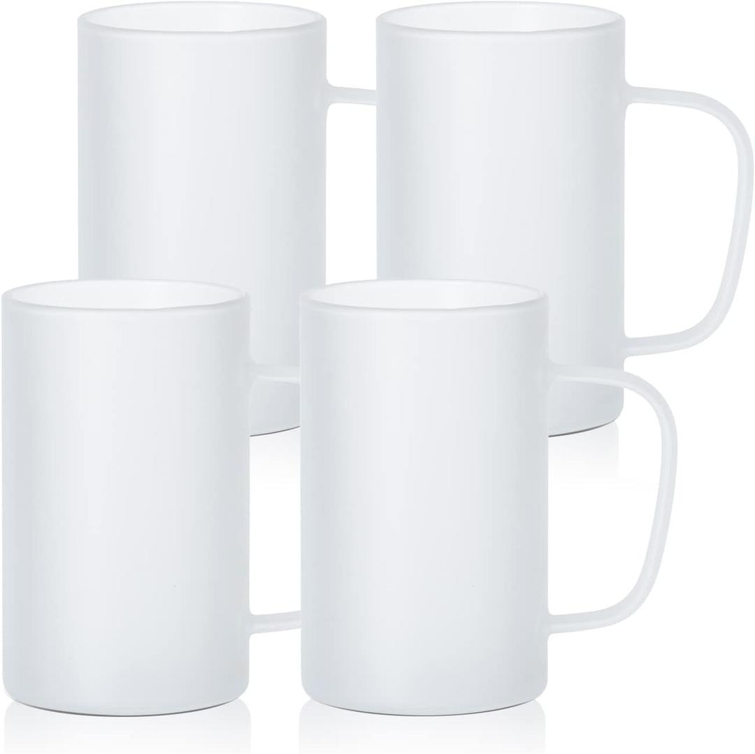 PYD Life Sublimation Glass Blanks Beer Mugs Frosted 18 OZ Coffee Tumblers Cups with Handle for Mug Tumbler Heat Press Printing UV DTF HTV DIY Projects , 4 Pack