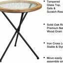 Minimalist Mid-Century Modern Round End Table, Solid Wood Tempered Glass Side Table, Accent Table with Metal Tripod Legs for Living Room, Bedroom, Balcony, Office & Small Spaces (17.22" D x 21.26" H)
