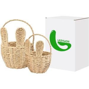 Small Wicker Bunny Basket for Baby - 2pcs Cute Easter Basket 7" x 5" Mini Bunny Basket with Ears for Organizing Flowers Candy Easter Egg Woven Storage Bins Decorative Gift Baskets Halloween Christmas